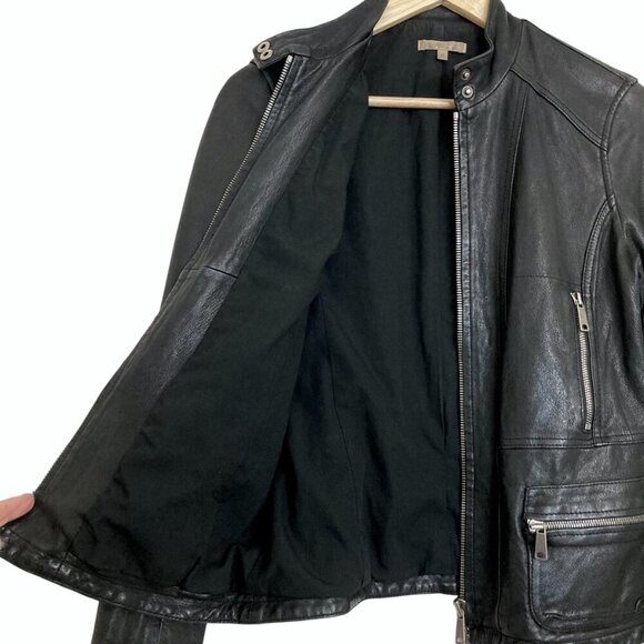 VINCE Sheep Leather Moto Jacket Black - Picture 7 of 9